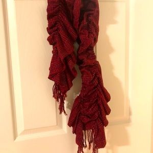 Red and Navy Ruffle Scarf